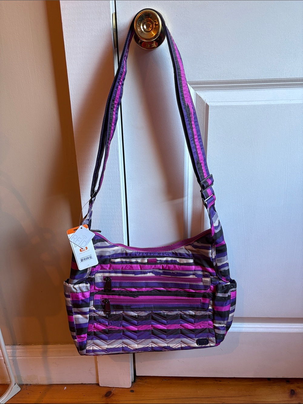 lug Purple Striped Crossbody Bag with Adjustable Strap